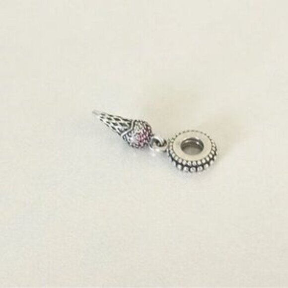 Pandora Ice Cream Cone Pink & Clear Sparkly CZ Dangle Bead Charm - Picture 3 of 4